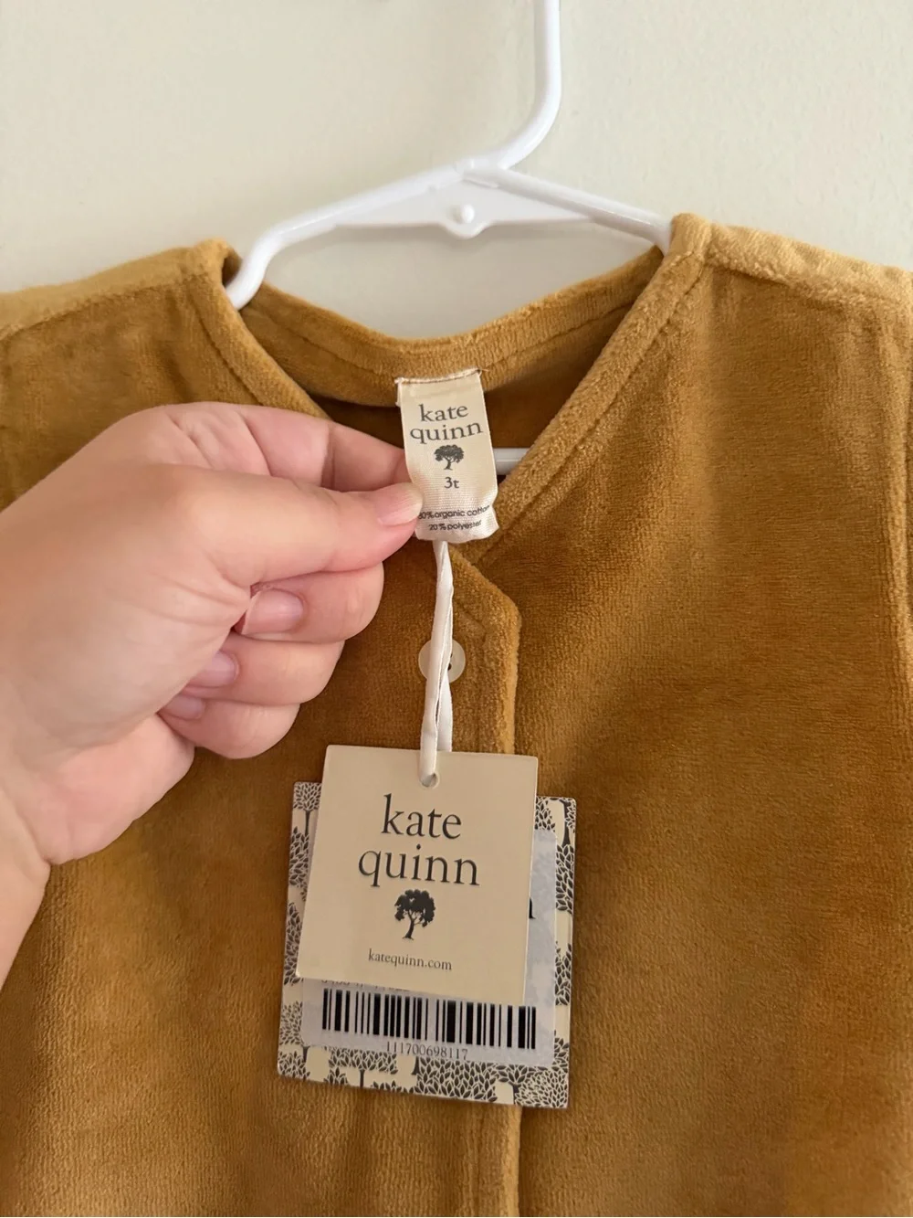 NWT Kate Quinn Classic Button Vest Apple Cinnamon Organic Cotton Velour 3T - Picture 3 of 4